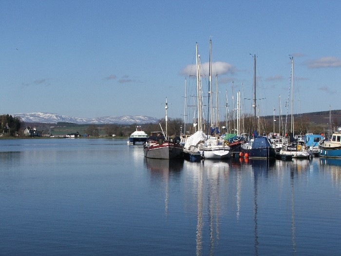 Muirtown Basin, Inverness; looking towards a snowy Ben Wyvis